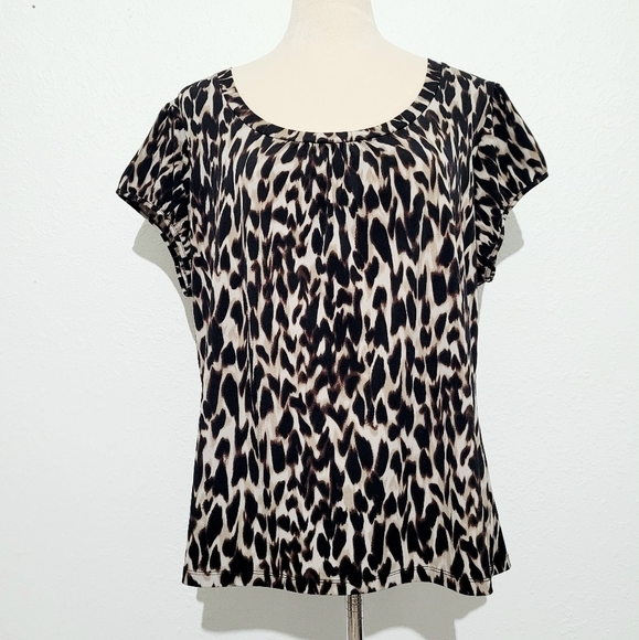 Worthington Woman Stretch Plus Size Short Sleeve Animal Print Blouse Size 1X - Picture 1 of 11